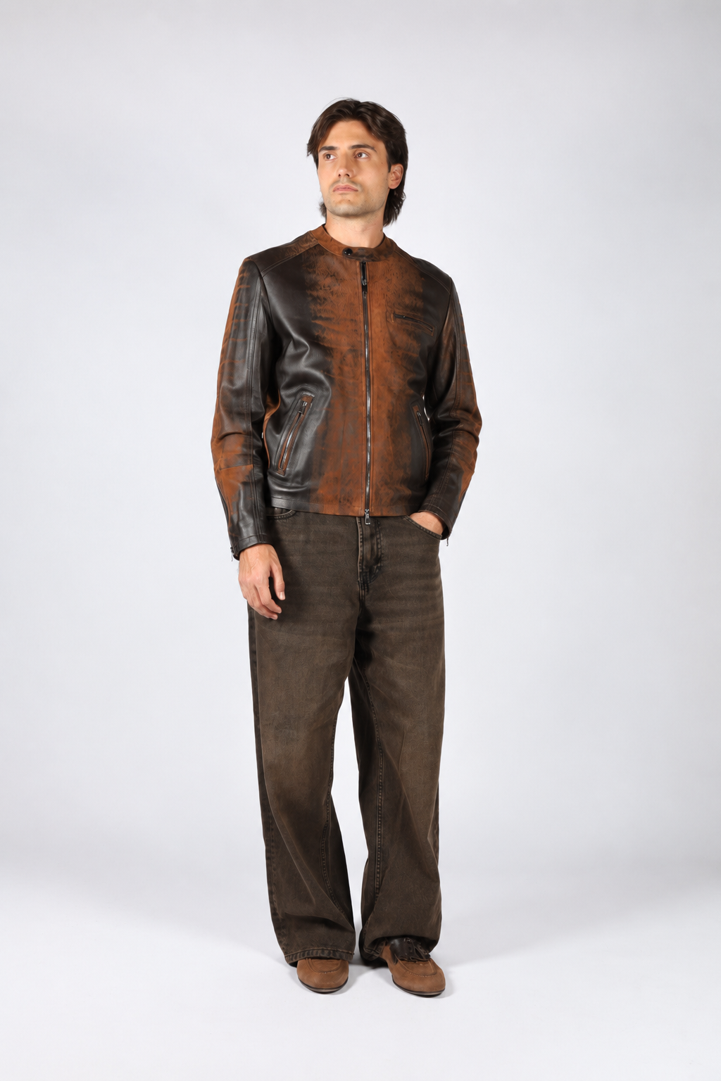 Artico Beige Brown Patina Leather Men's Jacket Sizes 42 & 46 US