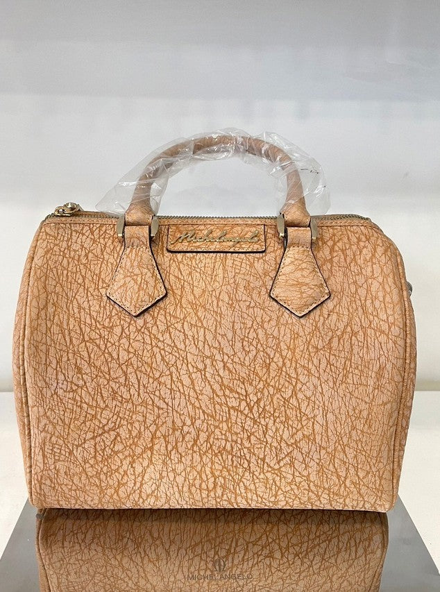 Michelangelo Solid Light Brown Traveller Leather Handbag Purse