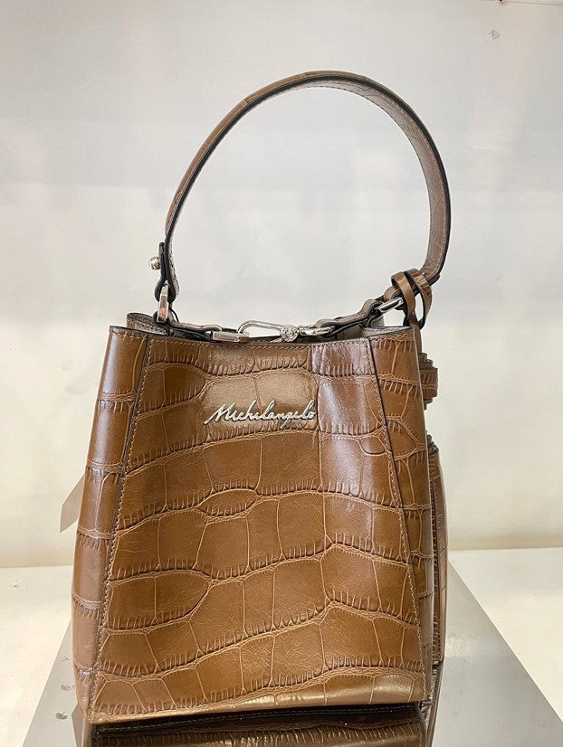 Michelangelo Cognac Brown Leather Handbag Detachable Strap Purse