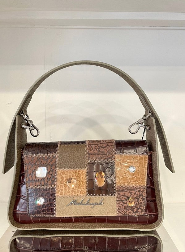 Michelangelo Multicolor Earth Tones Leather Handbag Strap Purse