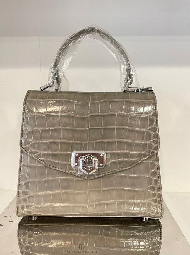 Michelangelo Solid Dusty Gray Tone Leather Handbag Purse