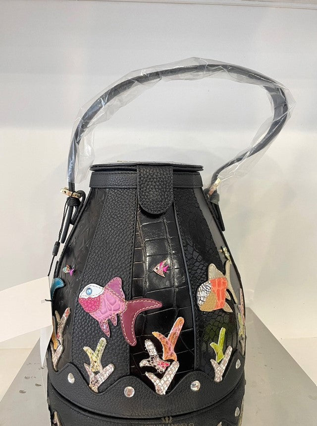 Michelangelo Black Case Box Leather Handbag Carrier Purse