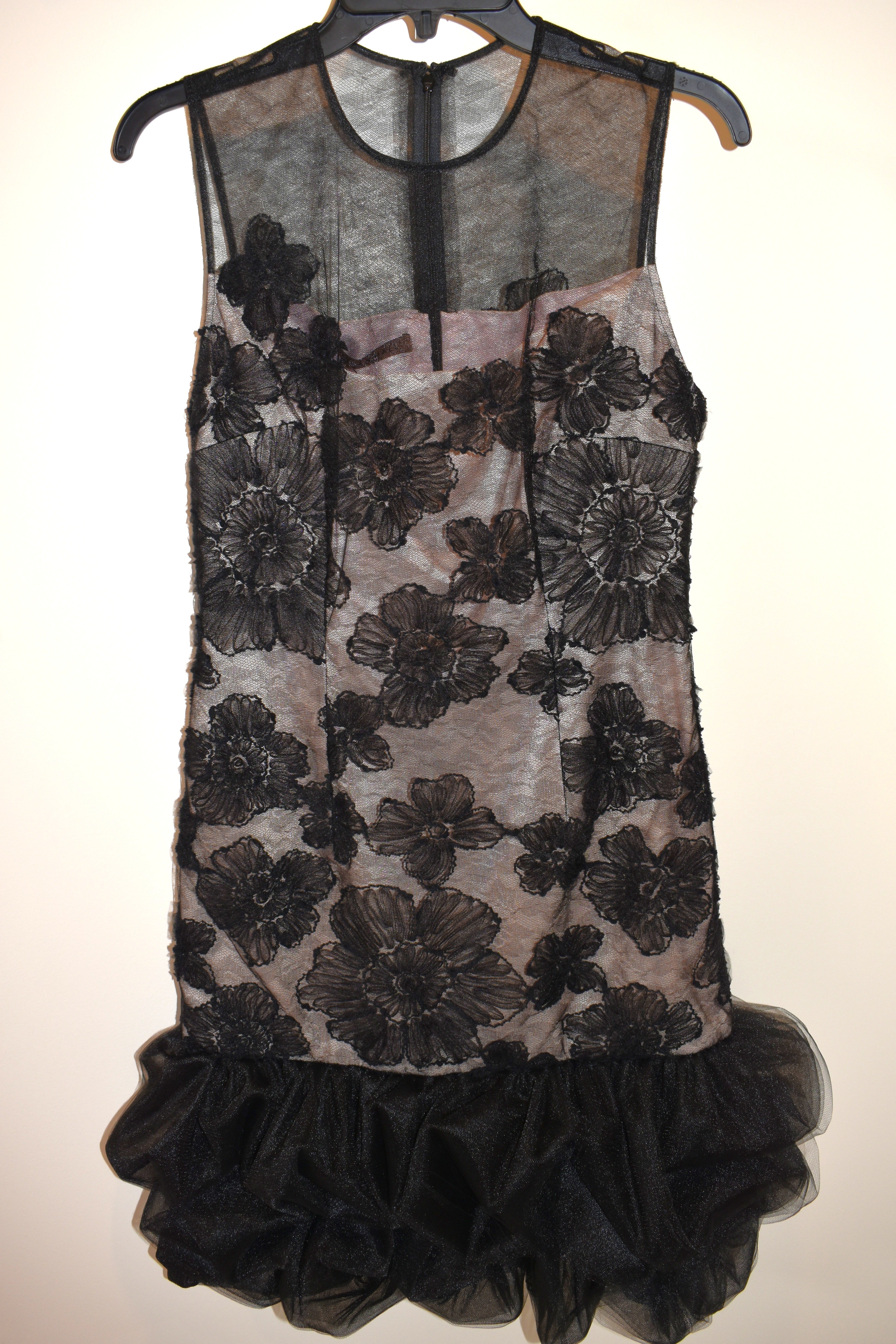 Kevan Hall Black Floral Lace Overlay Mesh Sheath Mini Dress