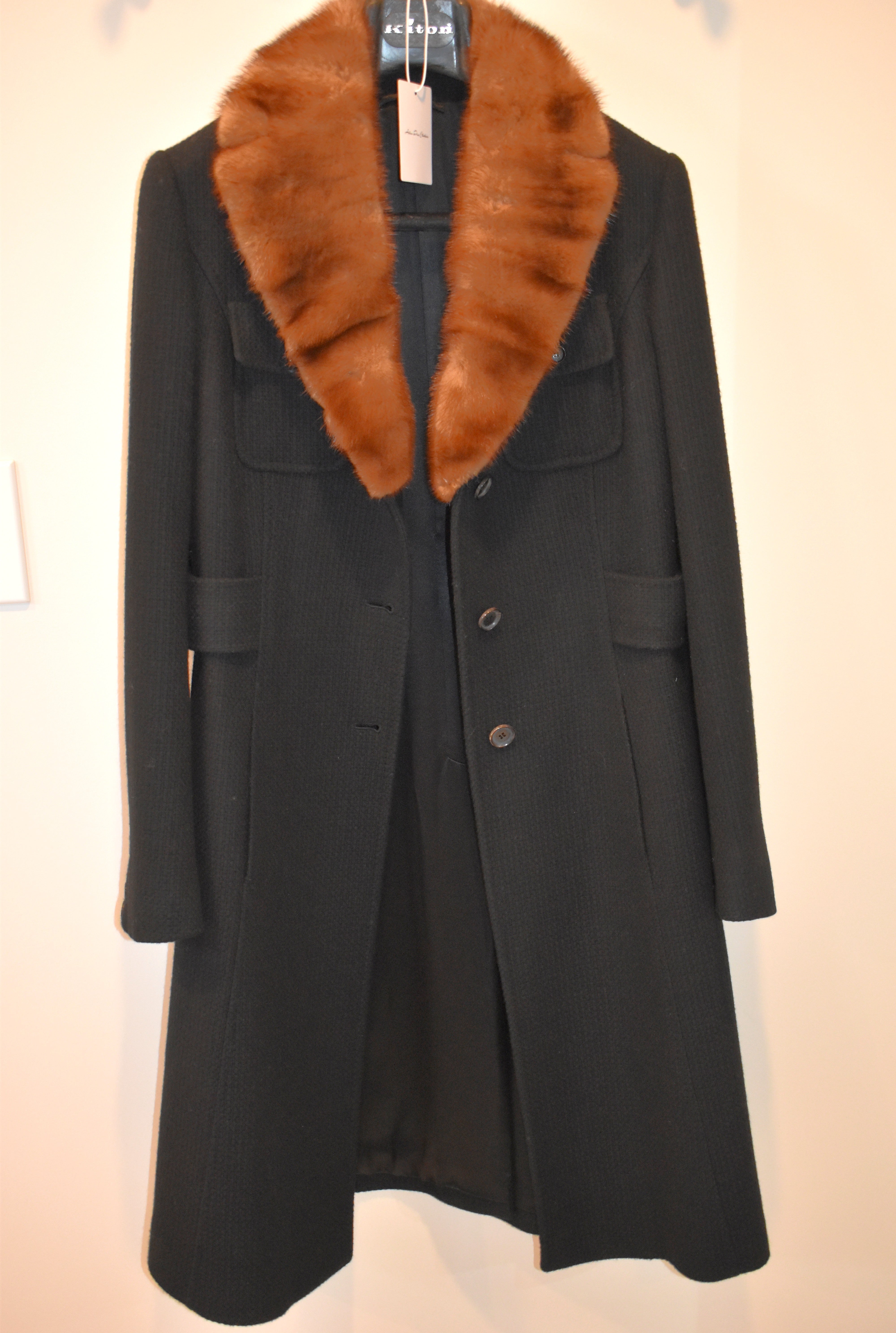 Kiton Cashmere Wool Blend Winter Black Overcoat Size 44 EU / 8 US