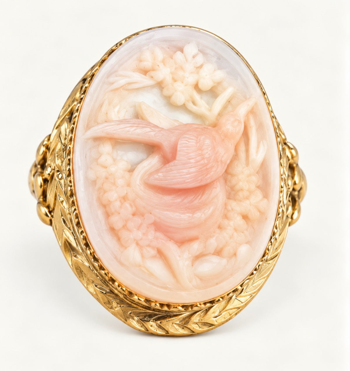 Jewelry 14k Rose Gold with Pink Angel Skin Coral Carved Cameo Women's Ring