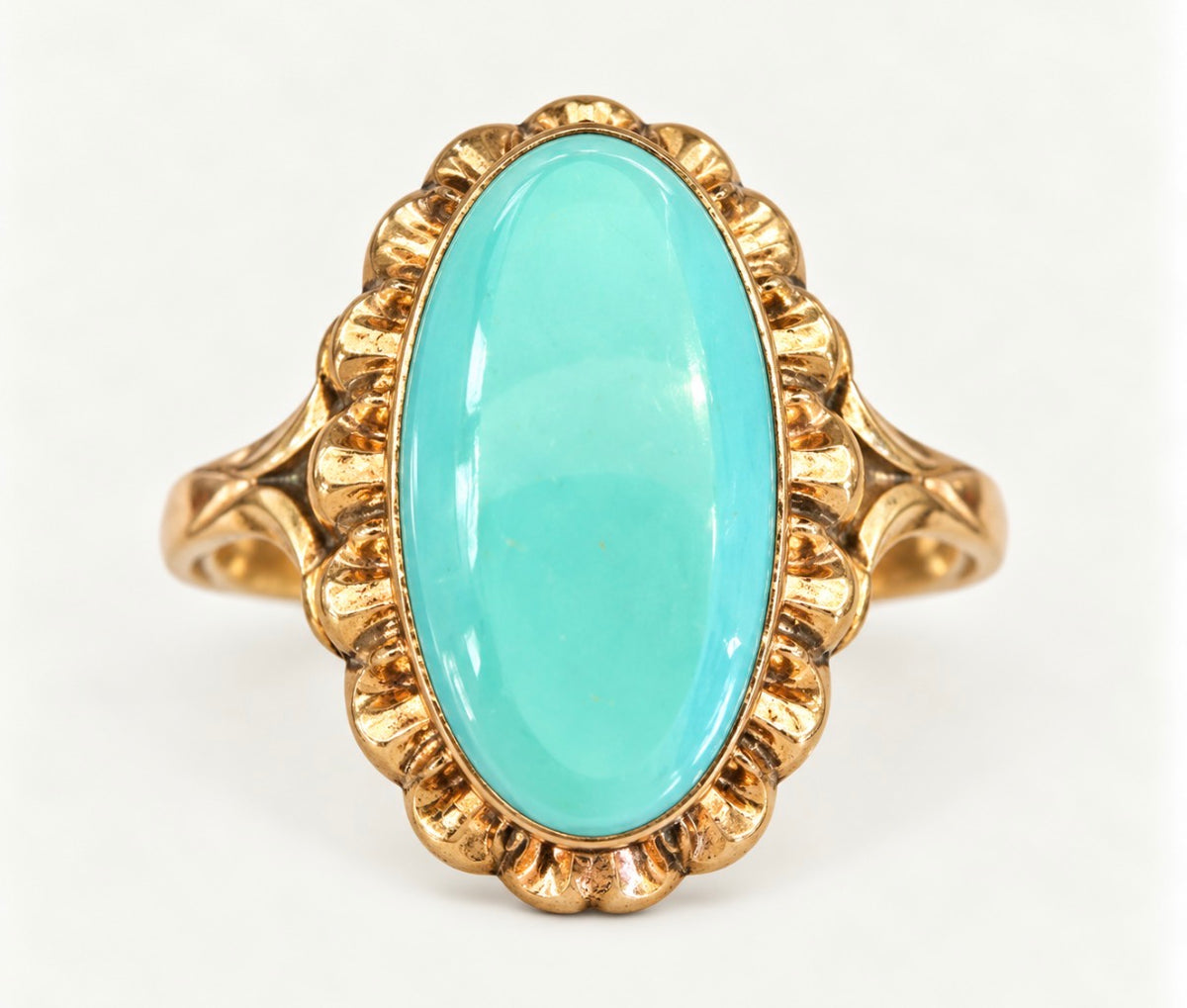 Jewelry 14k Rose Gold Oval Turquoise Cabochon "Sleeping Beauty" Women's Ring