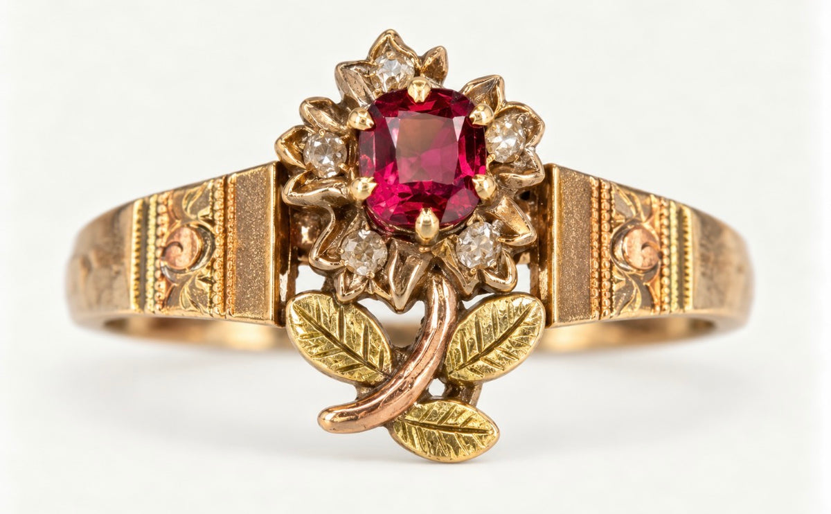 Jewelry 14k Rose Gold Red Garnet Rose Victorian Era 1890s Women's Ring