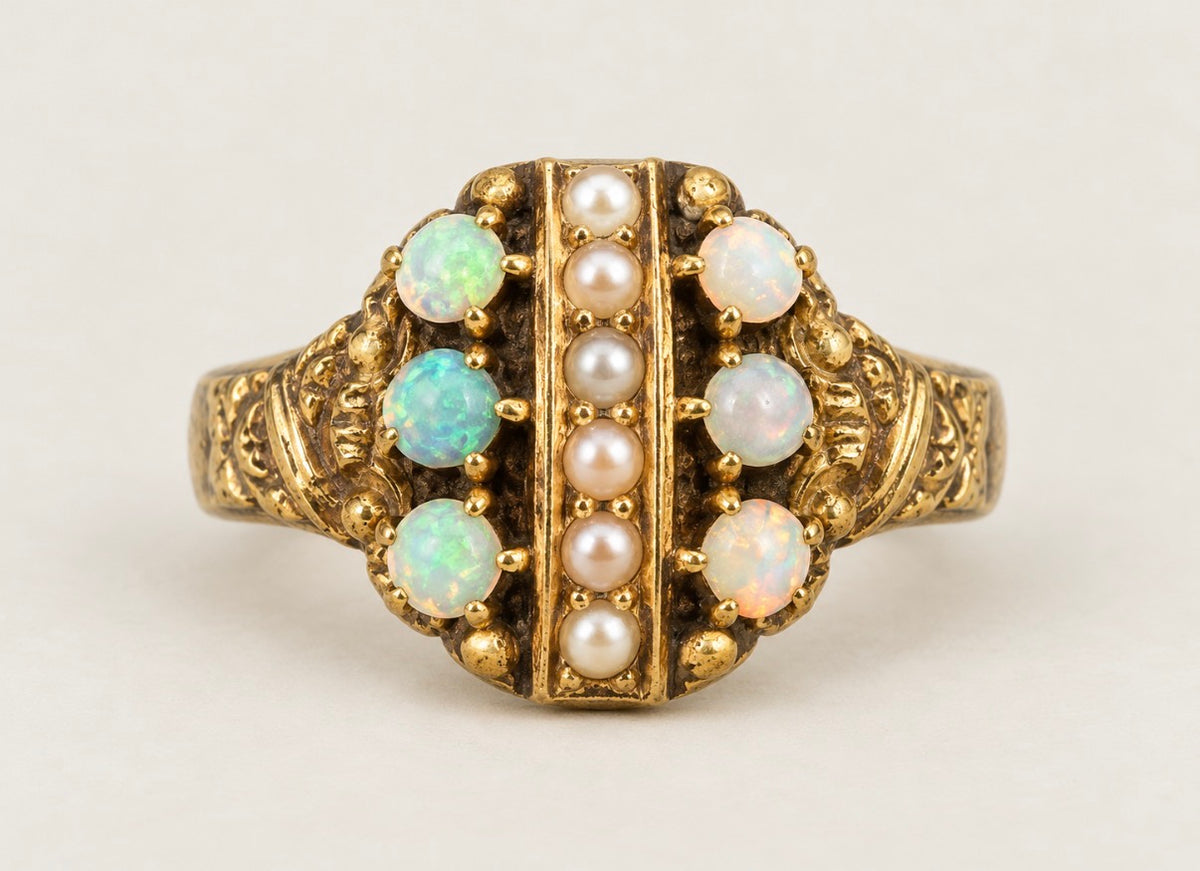 Jewelry 14k Rose Gold 6 Opal with 6 Pearls Women's Ring