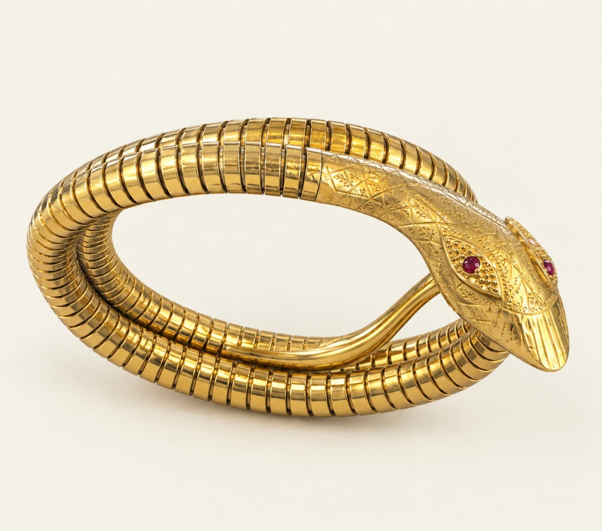 Jewelry 9k Yellow Gold Snake with Red Garnet Eyes Women's Bracelet