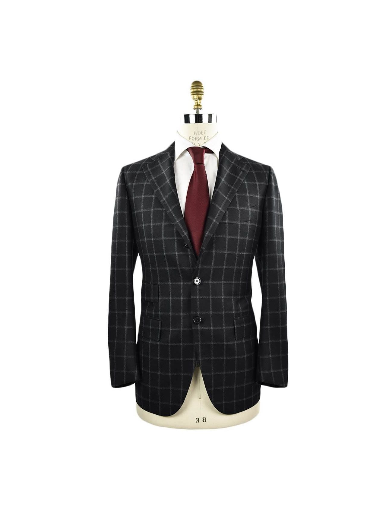Cesare Attolini Cashmere Blend Black Windowpane Sport Coat Size 38