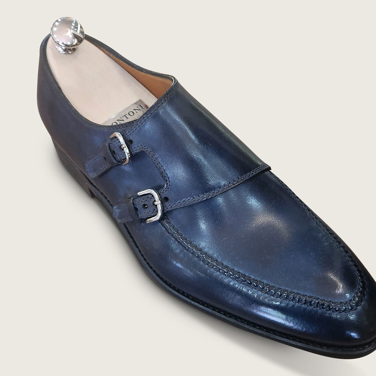 Bontoni Burnished Leather Sneakers Men’s 11.5 Dark Blue Shoes $650 Lace Up Bontoni - Sportivo Beige Burnished Leather Sneaker main image 3