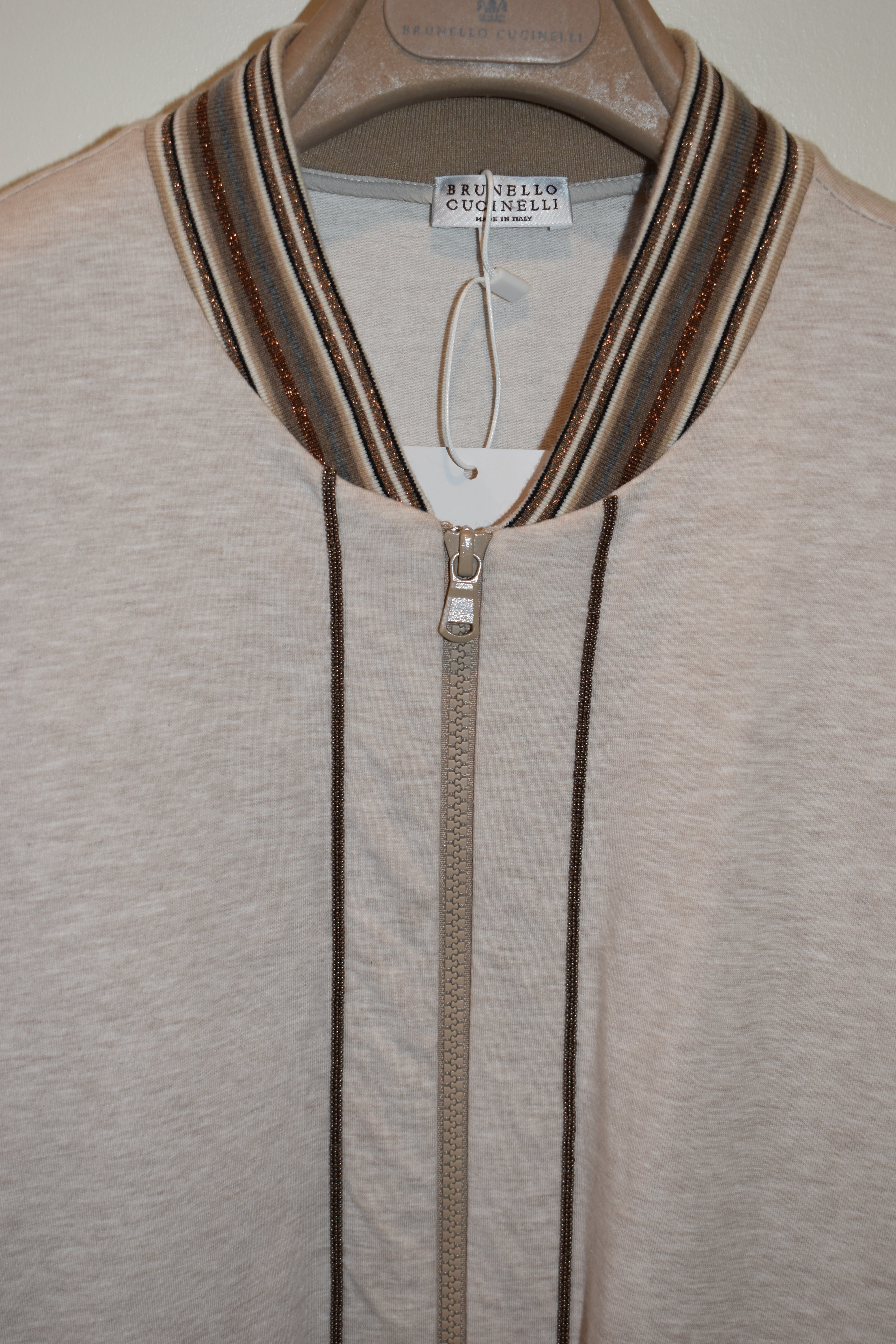 Brunello Cucinelli Beige Cotton Bomber Jacket Size XXL