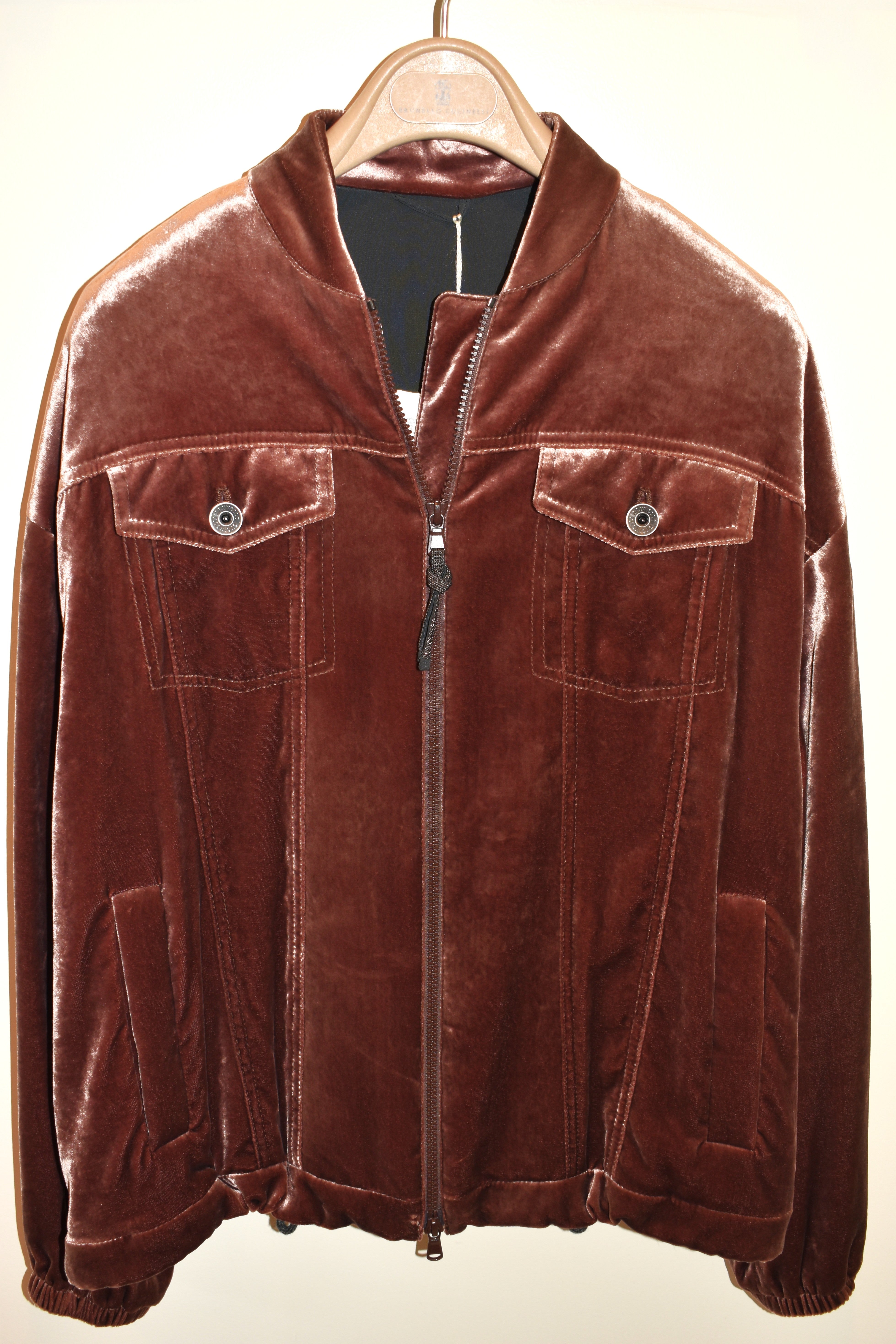 Brunello Cucinelli Cotton Velvet Burgundy Athleisure Jacket Size 42 / 6 US
