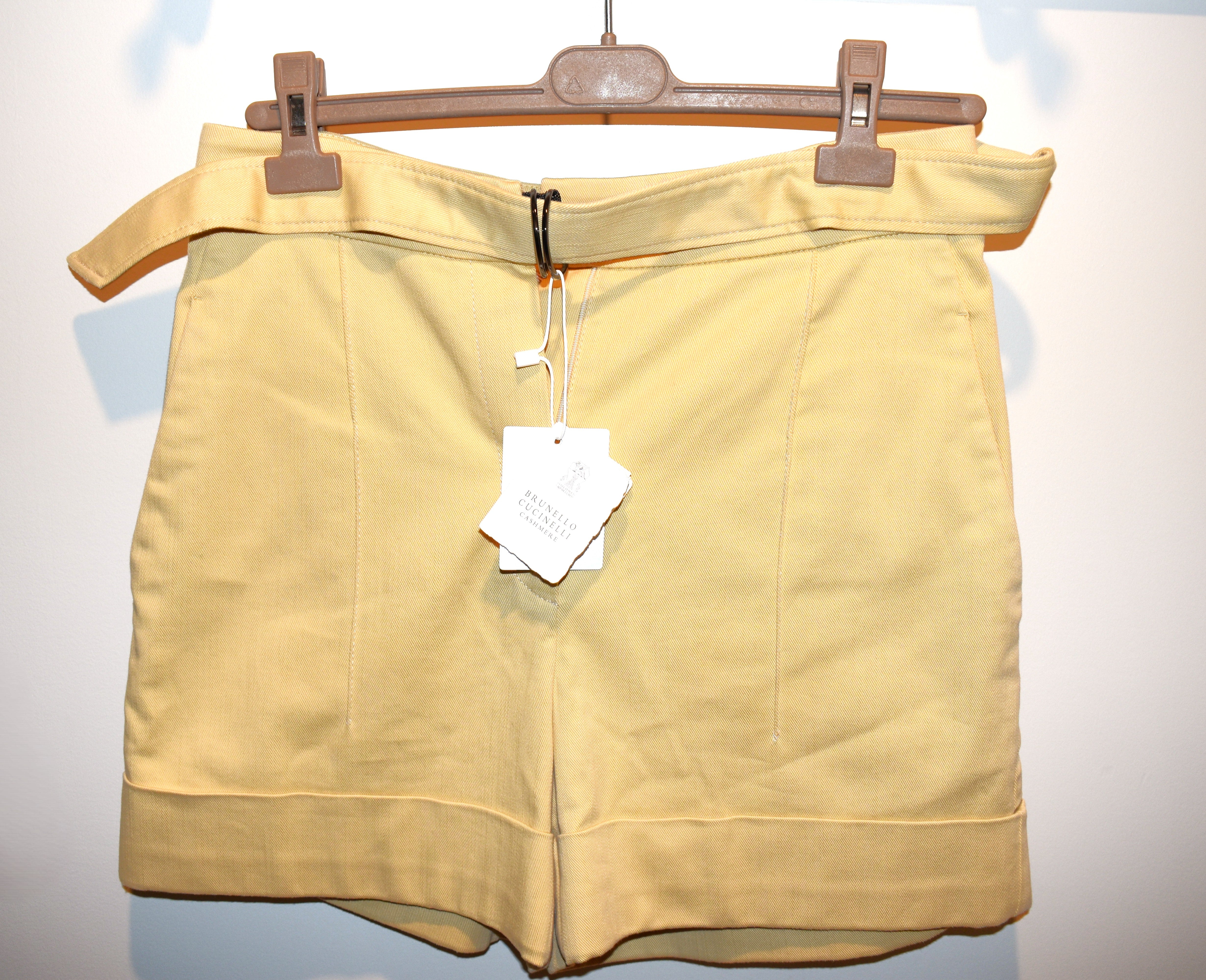 Brunello Cucinelli Yellow-Gold Cotton Blend Belted Shorts Size 6