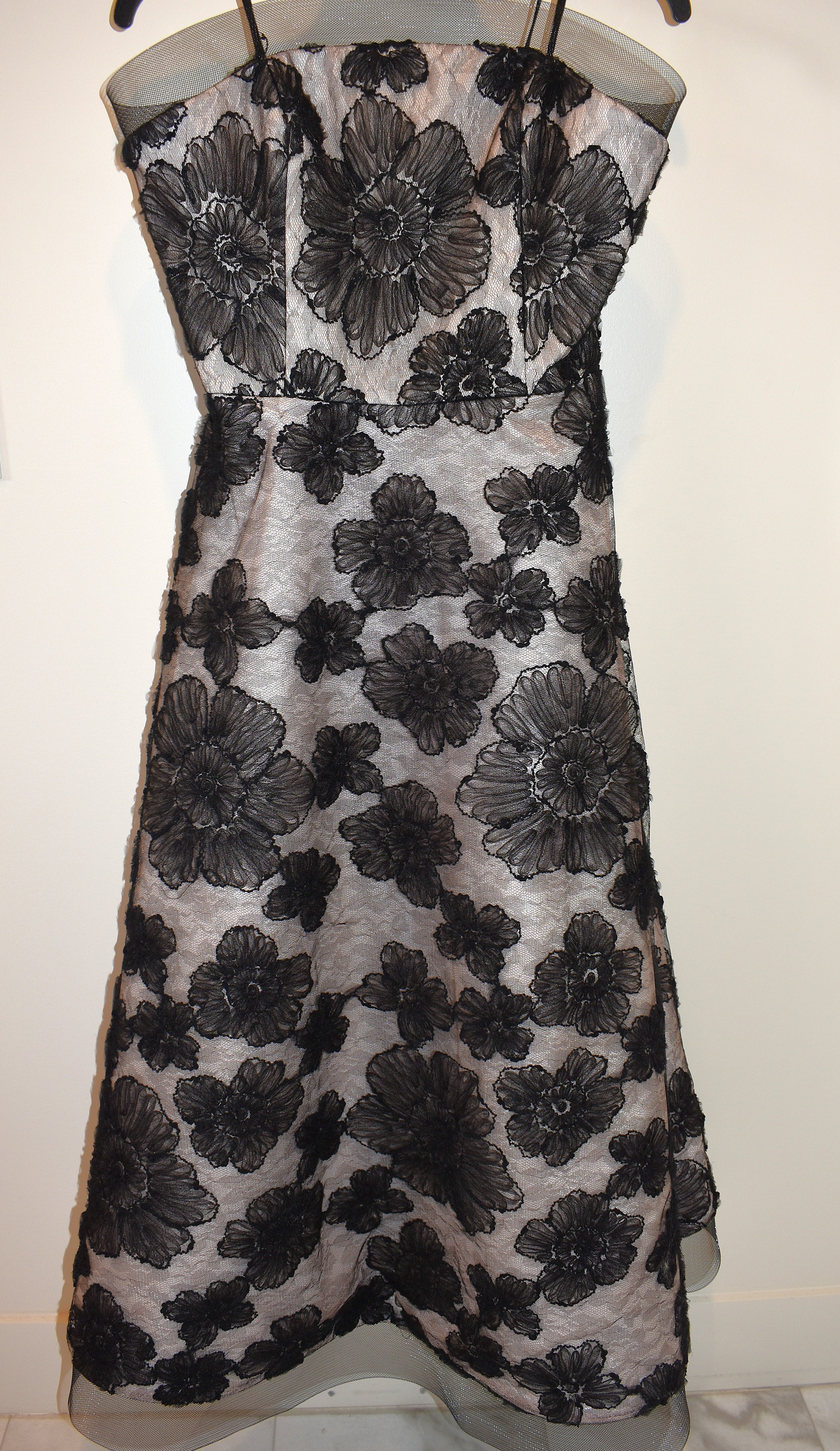 Kevan Hall Strapless Black Floral Lace Overlay Mesh Sheath Dress