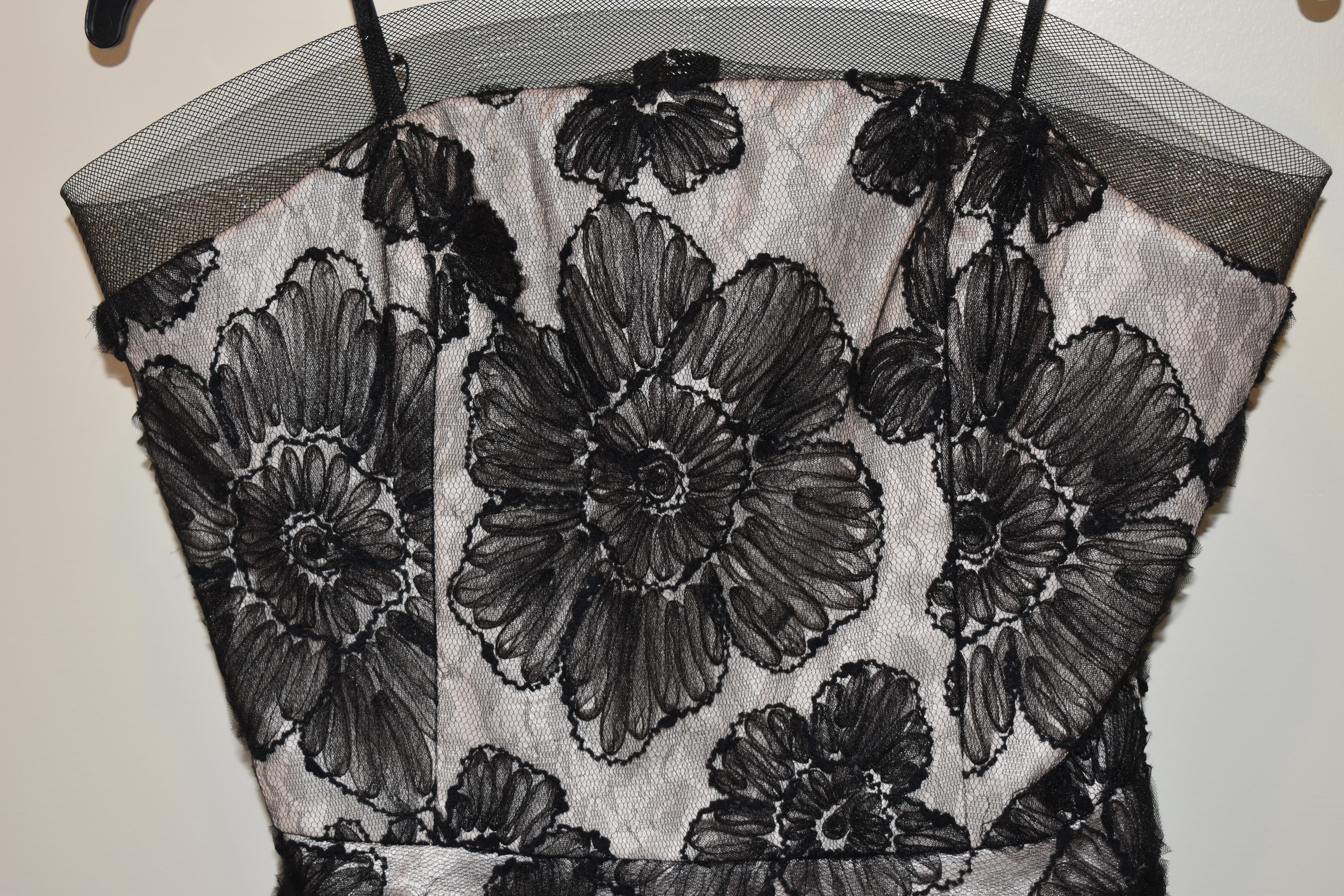 Kevan Hall Strapless Black Floral Lace Overlay Mesh Sheath Dress