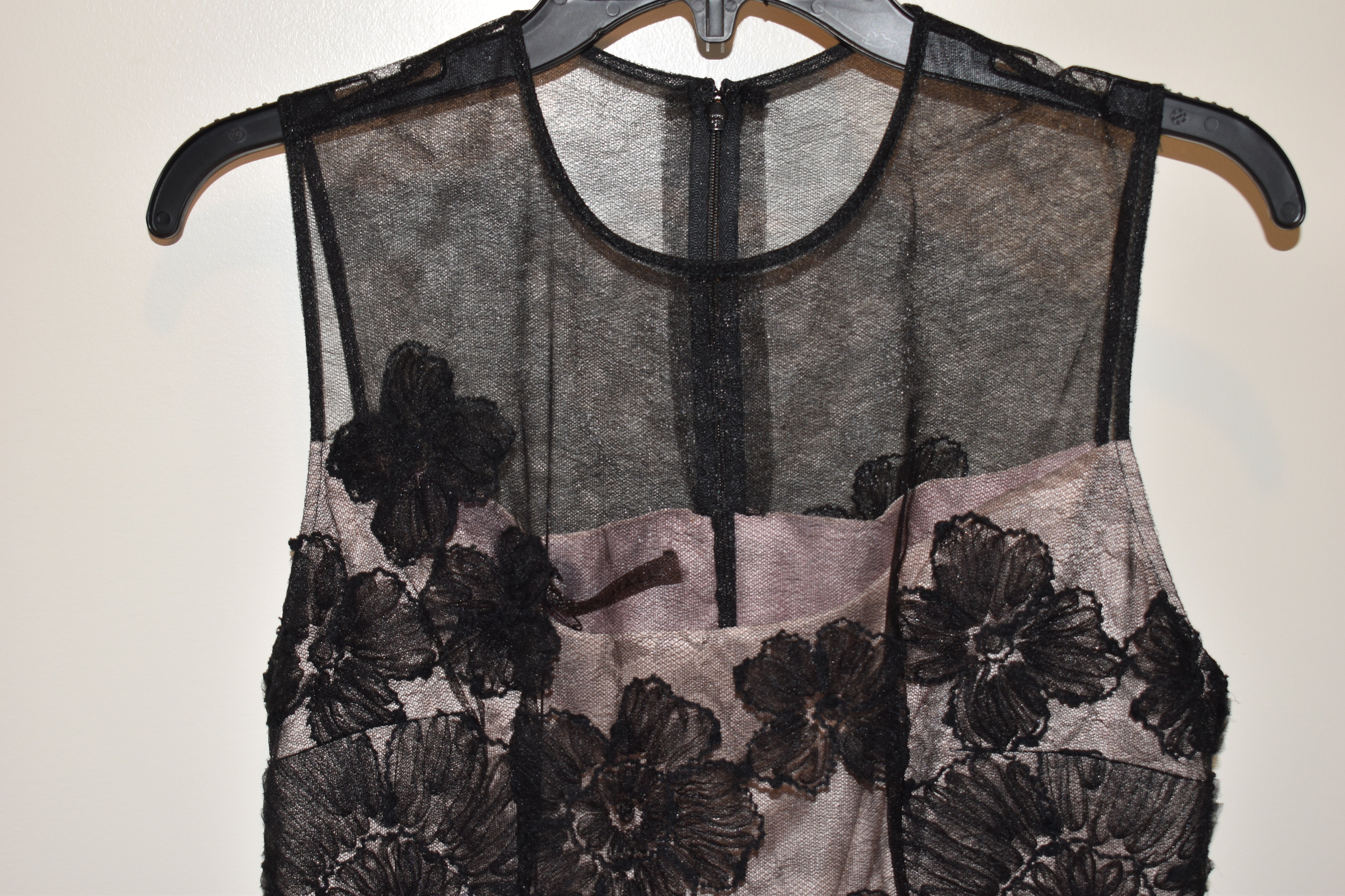 Kevan Hall Black Floral Lace Overlay Mesh Sheath Mini Dress