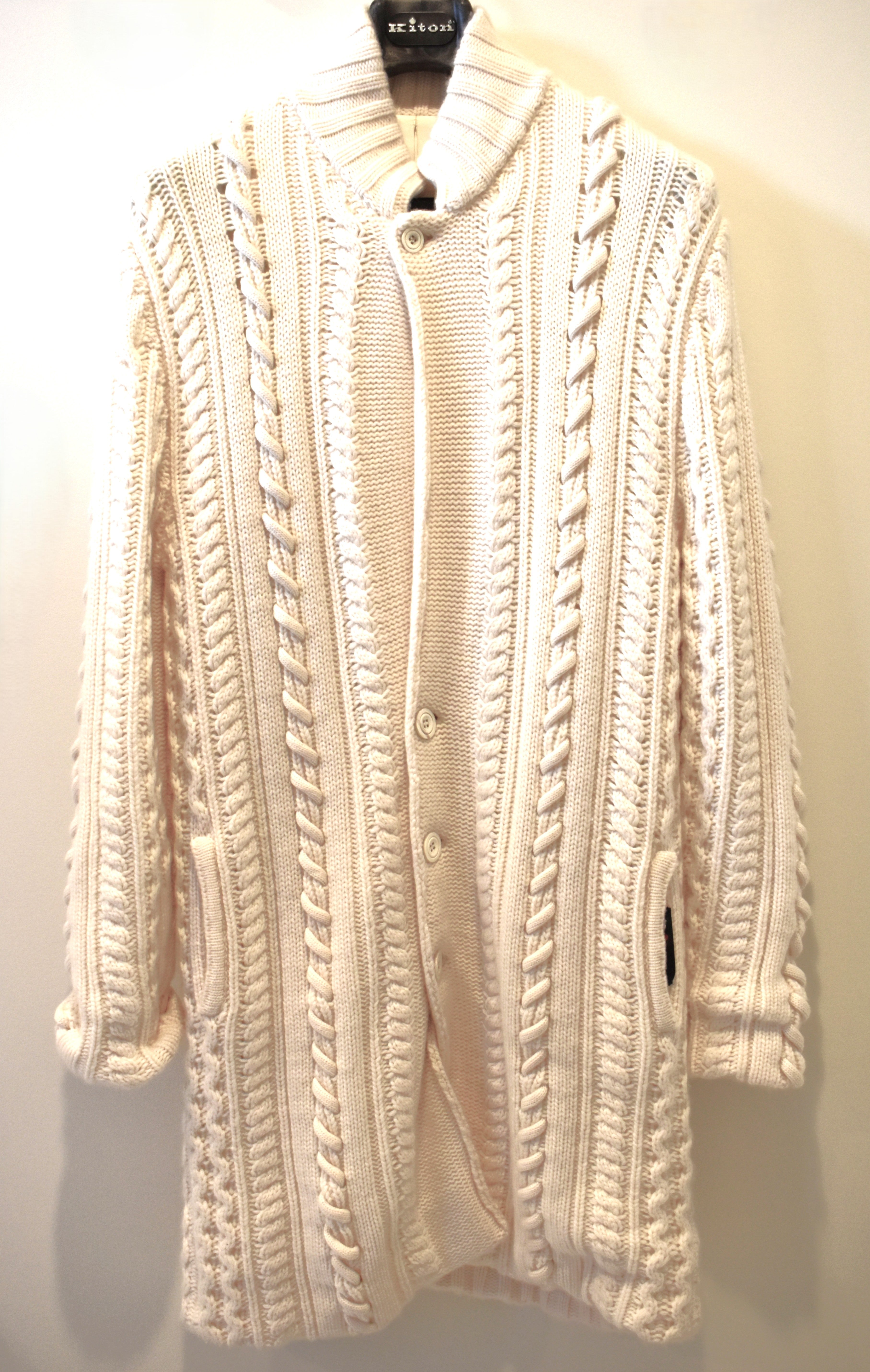 Kiton Pure Cashmere Winter Cable Knit Sweater Coat Size Medium