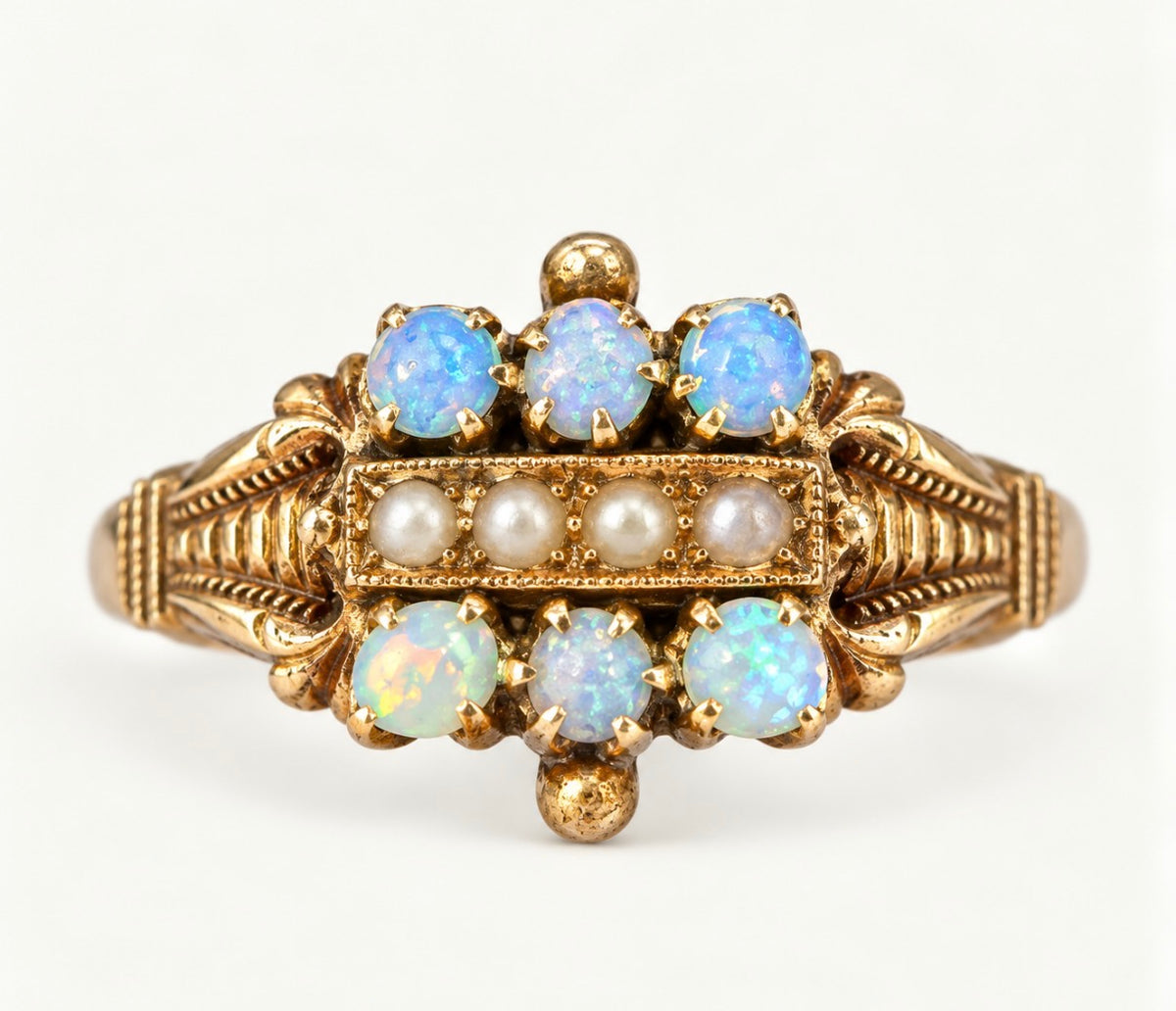 Jewelry 14k Rose Gold 6 Opal with 4 Pearls Women's Ring