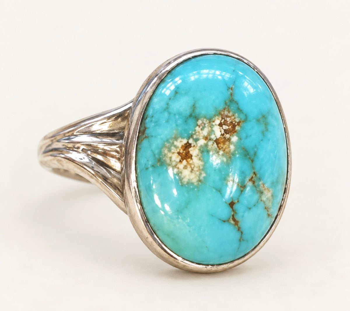 Jewelry 14k White Gold Oval Cabochon of Matrix Turquoise Women's Ring