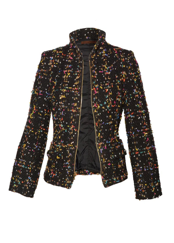 Kevan Hall Multicolor Black Tweed Full Front Zip Jacket Size 4 & 8