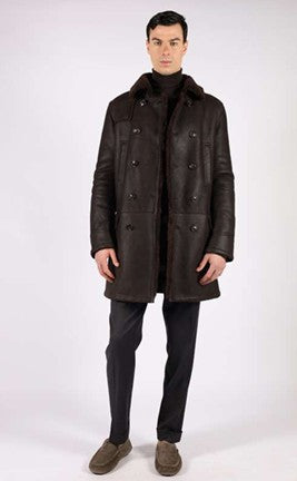Artico Dark Chocolate Brown Leather Shearling Men's Jacket